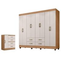 Guarda Roupa Casal Porto Com Cômoda Lite 4 Gavetas 1 Porta Nature Off White – Móveis Leão - 1