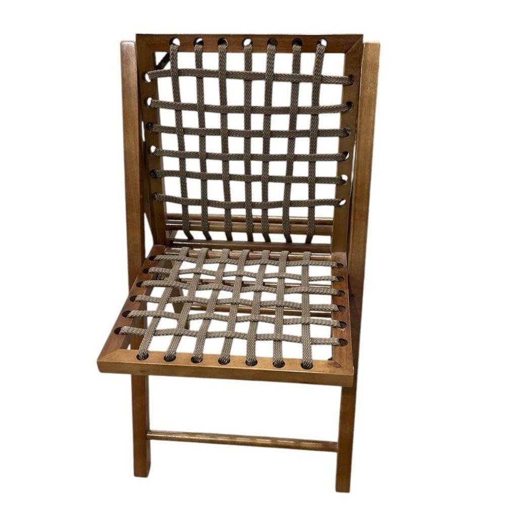 Cadeira De Madeira Com Corda Naval Castanho - 2