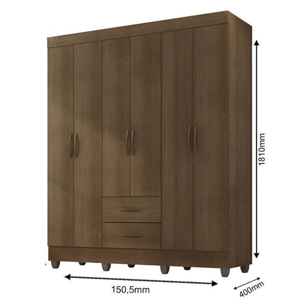 Guarda Roupa Casal Lite 6 Portas Carvalho Oak - Móveis Leão - 2