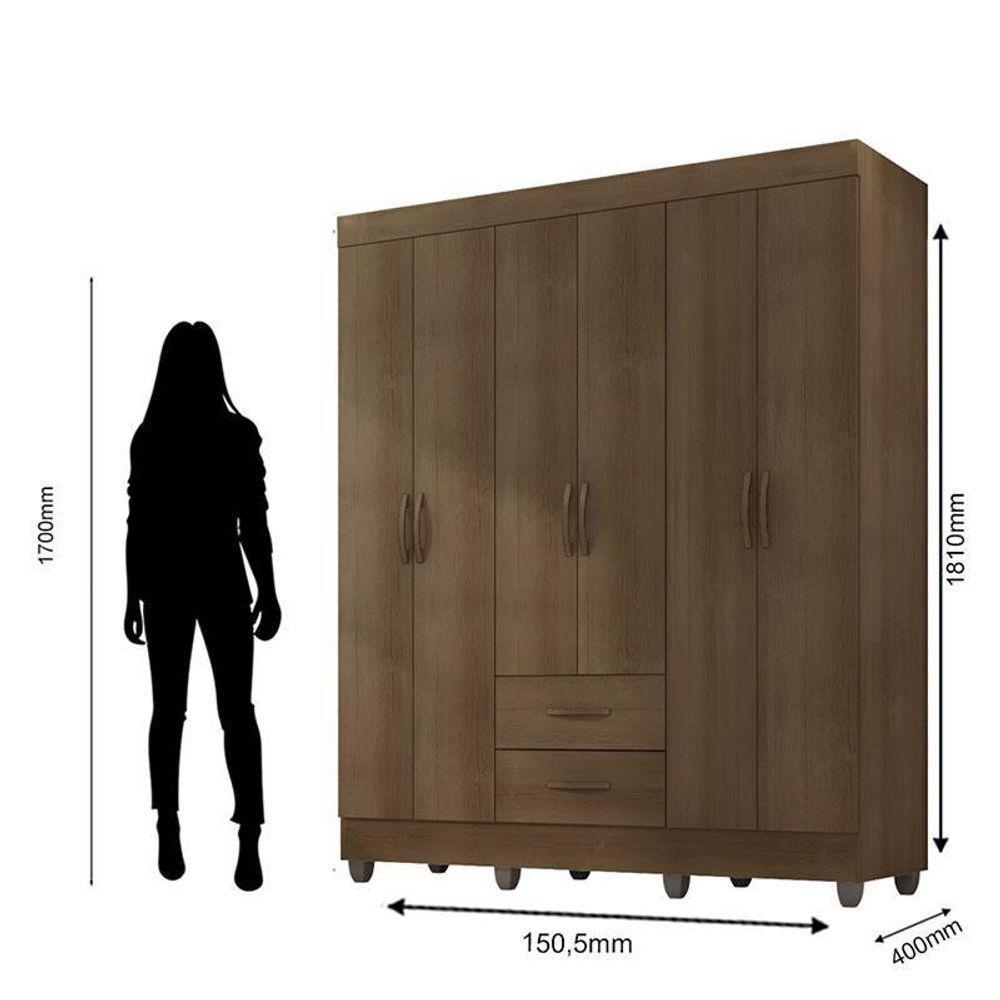 Guarda Roupa Casal Lite 6 Portas Carvalho Oak - Móveis Leão - 3