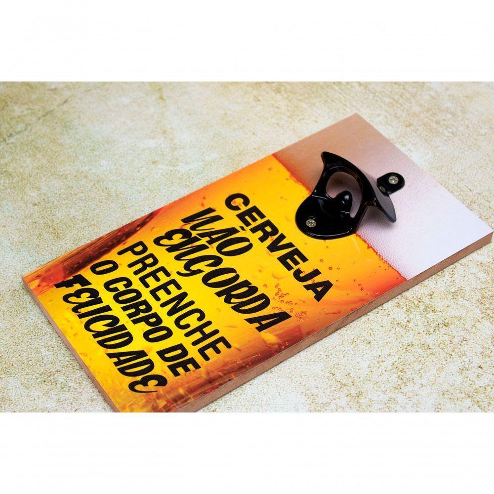 Abridor Garrafas Parede Frase Felicidade Mdf C/ Imã 25x13 Cm - 3