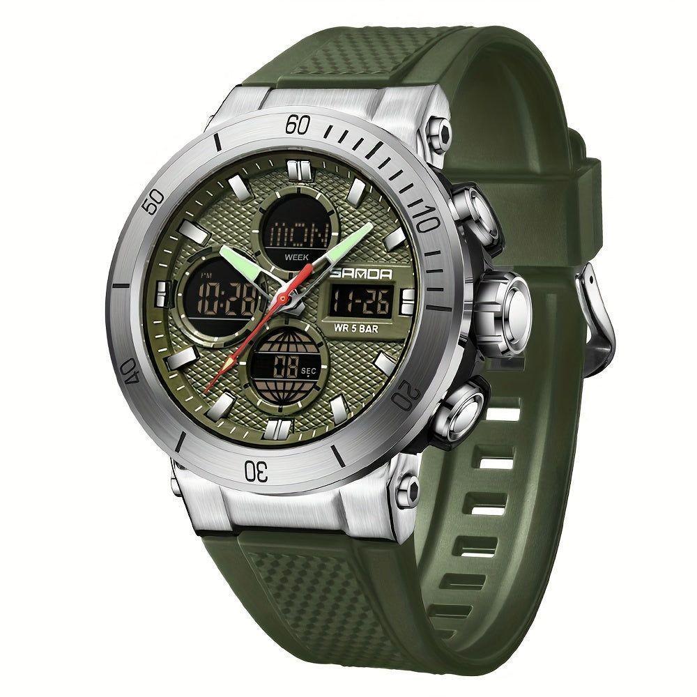 Relógio De Pulso Esportivo Masculino De Moda Com Display Duplo, Alarme Exército Verde - 1