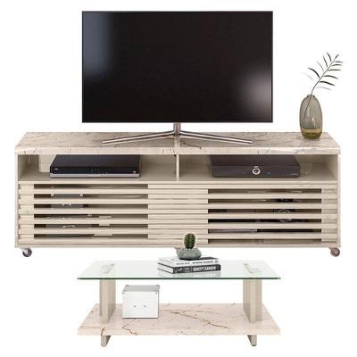 Rack Bancada com Mesa de Centro Frizz Cross 182cm MDP com Porta Deslizante Off White