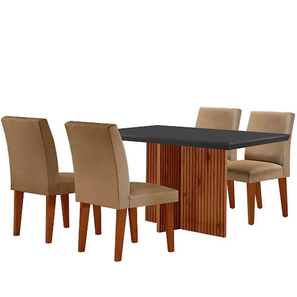 Sala De Jantar Mesa Olimpia 120 Mdf Canto Reto Com 4 Cadeiras Grecia Turim/grafite/imbuia Ripado - 9