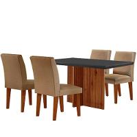Sala De Jantar Mesa Olimpia 120 Mdf Canto Reto Com 4 Cadeiras Grecia Turim/grafite/imbuia Ripado