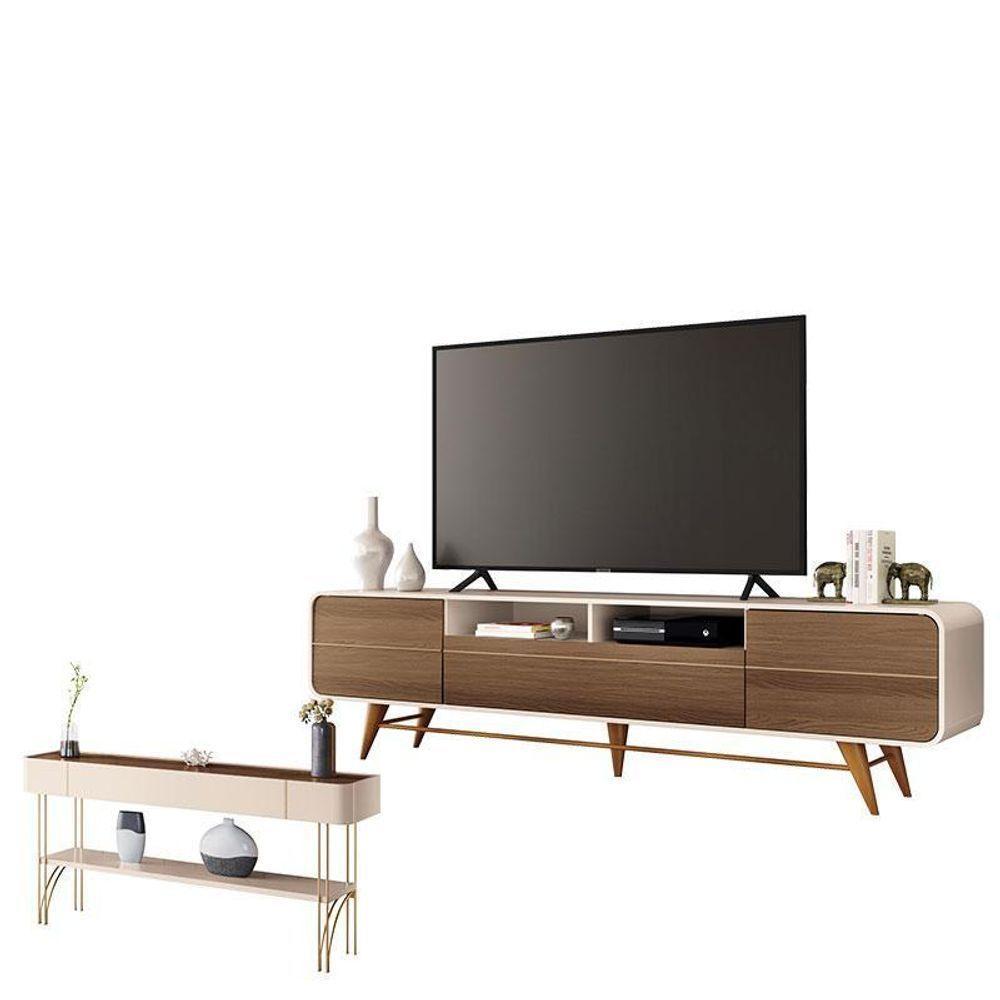 Rack Bancada época Com Aparador Vivant Castanho Off White - Hb Móveis - 1