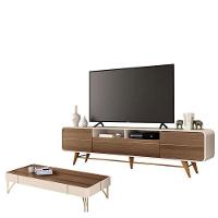 Rack Bancada época Com Mesa De Centro Cadenza Castanho Off White - Hb Móveis - 1