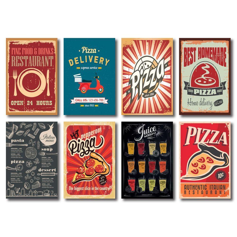Kit Placas Decorativas Pizza Cozinha Restaurante Mdf - 8 Placas - 1