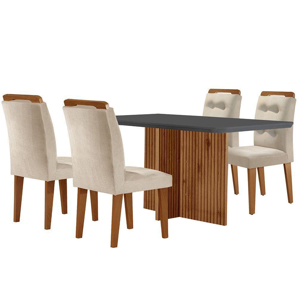 Sala De Jantar Mesa Olímpia 120cm Mdf Canto Copo Com 4 Cadeiras Carol Creme, Grafite E Imbuia - 6