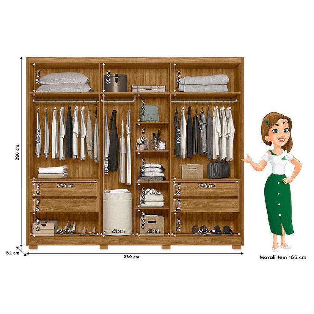 Guarda Roupa Casal Araguaia E Cômoda Ms913 Freijó Off White Com Espelho - Moval - 2