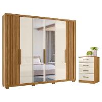 Guarda Roupa Casal Araguaia E Cômoda Ms913 Freijó Off White Com Espelho - Moval - 1