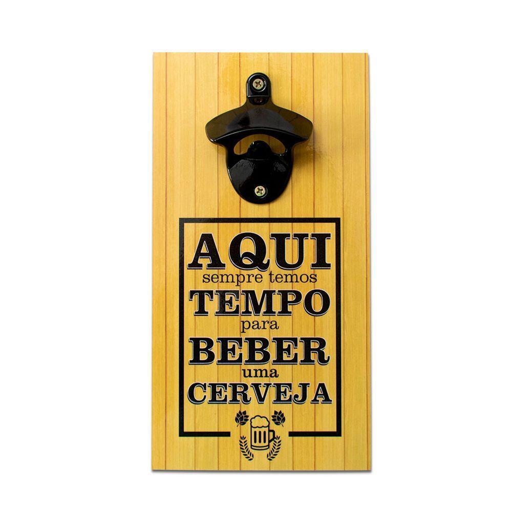 Abridor Garrafas Parede Cerveja Aqui Mdf Com Imã 25x13 Cm - 1