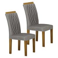 Cadeira Para Mesa De Jantar Doha Mdf Kit 2 Peças Freijó Linho Cinza - Leifer Móveis - 1