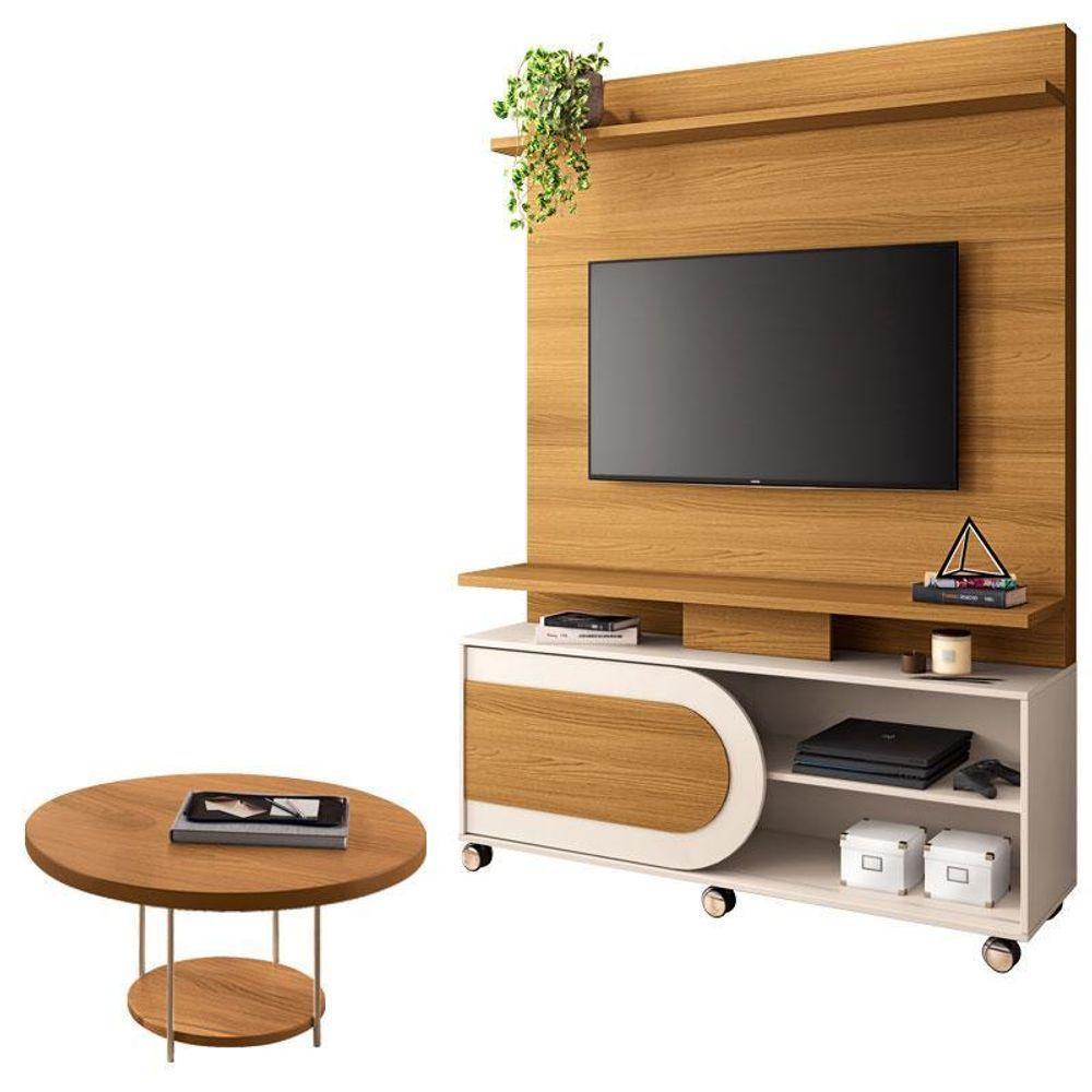 Estante Home Theater òrbis Cinamomo Off White E Mesa De Centro Sky Cinamomo- Hb Móveis - 1