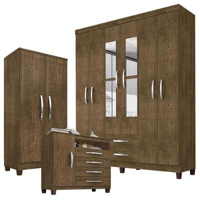Guarda Roupa Casal Cômoda Sapateira e Armário Modena Cannes Recife 6 Portas 6 Gavetas MDP Malbec