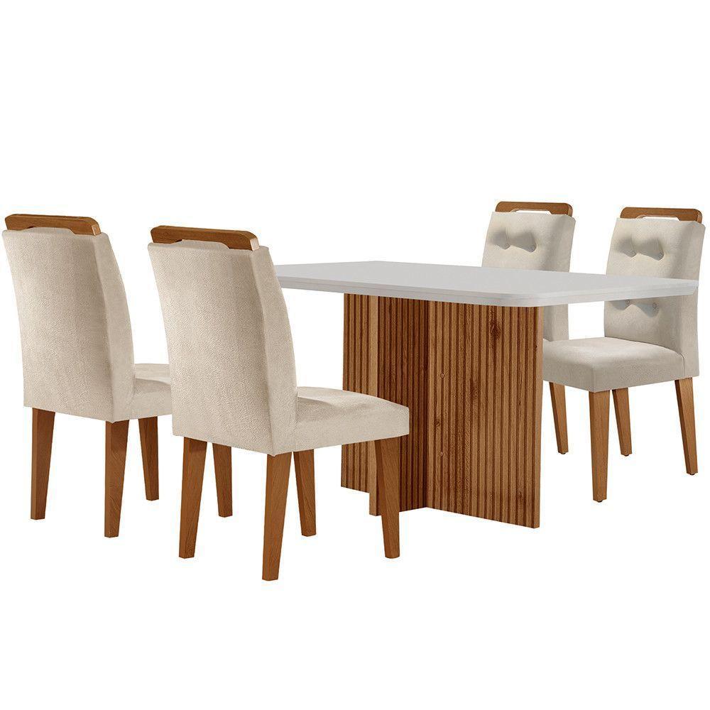 Sala De Jantar Mesa Olímpia 120cm Mdf Canto Copo Com 4 Cadeiras Carol Creme, Off White E Imbuia - 6