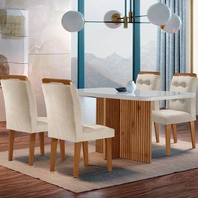 Sala de Jantar Olimpia 4 Lugares Tampo MDF Canto Copo Creme Off White e Imbuia Mesa 120cm com 4