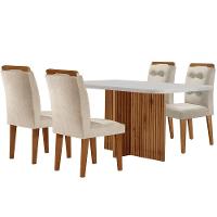 Sala De Jantar Mesa Olímpia 120cm Mdf Canto Copo Com 4 Cadeiras Carol Creme, Off White E Imbuia - 6
