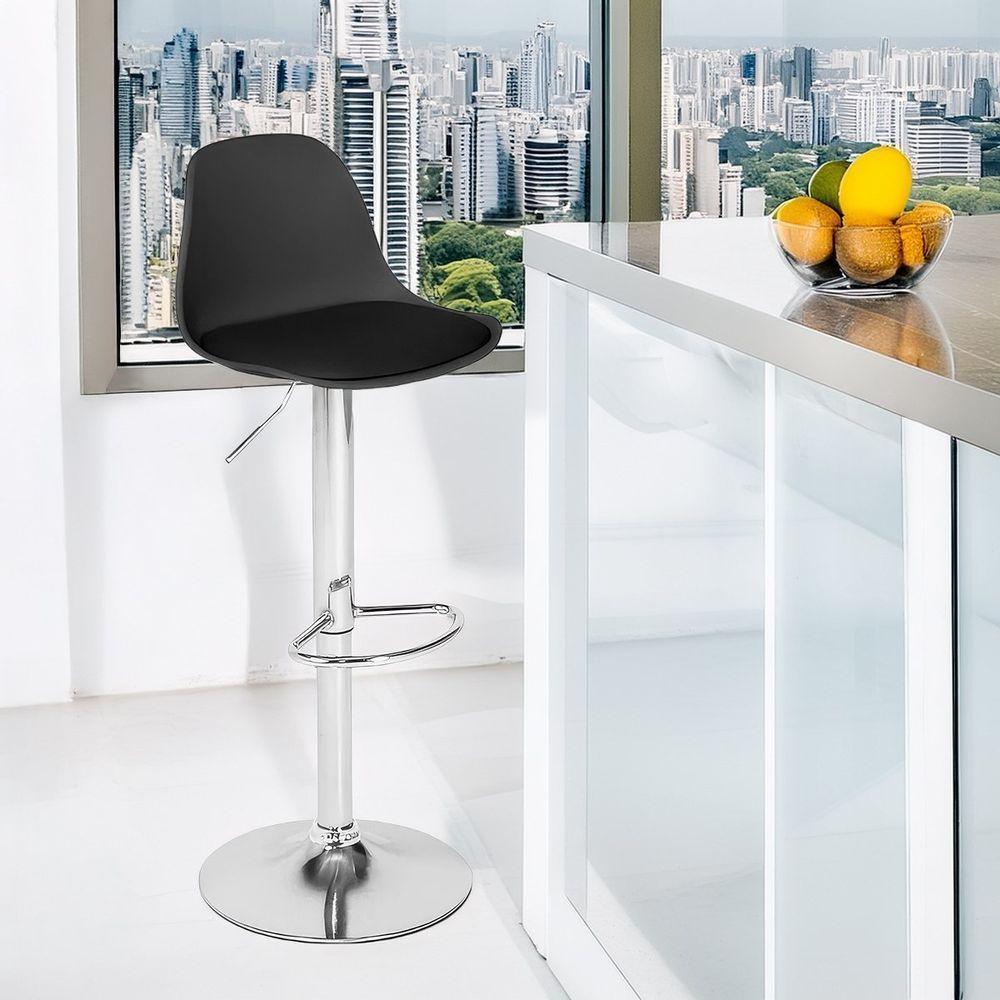 Banqueta Alta Estofada Com Base Giratória E Regulagem De Altura - ícaro Preto - 1