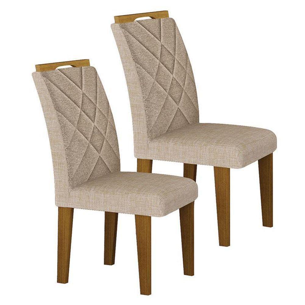 Cadeira Para Mesa De Jantar Larissa New Mdf Kit 2 Peças Freijó Linho Palha - Leifer Móveis - 1