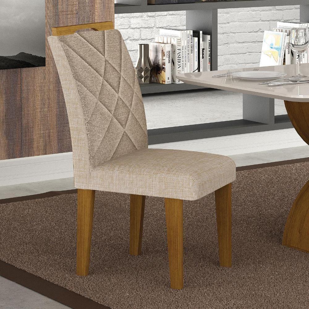 Cadeira Para Mesa De Jantar Larissa New Mdf Kit 2 Peças Freijó Linho Palha - Leifer Móveis - 5