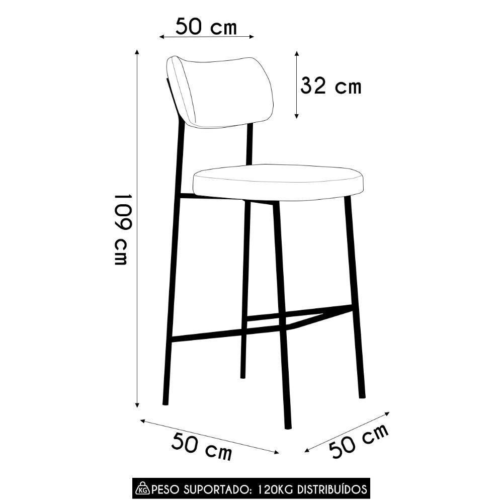 Banqueta Alta Bar Estofada Kit 8 Milli Linho Cinza/preto A14 - Mpozenato - 3