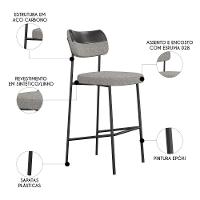 Banqueta Alta Bar Estofada Kit 8 Milli Linho Cinza/preto A14 - Mpozenato - 2