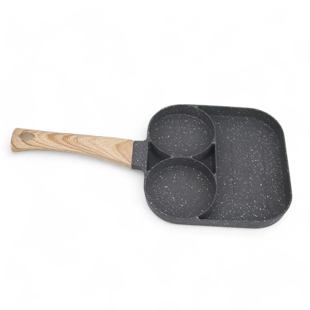 Frigideira Antiaderente Preta Com 3 Divisórias Sem Usar óleo Para Ovo Bacon E Hamburguer - 2