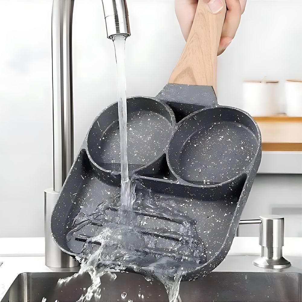 Frigideira Antiaderente Preta Com 3 Divisórias Sem Usar óleo Para Ovo Bacon E Hamburguer - 4