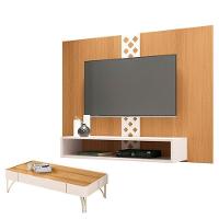 Painel Para Tv Home Suspenso Form Com Mesa De Centro Cadenza Cinamomo Off White – Hb Móveis - 1