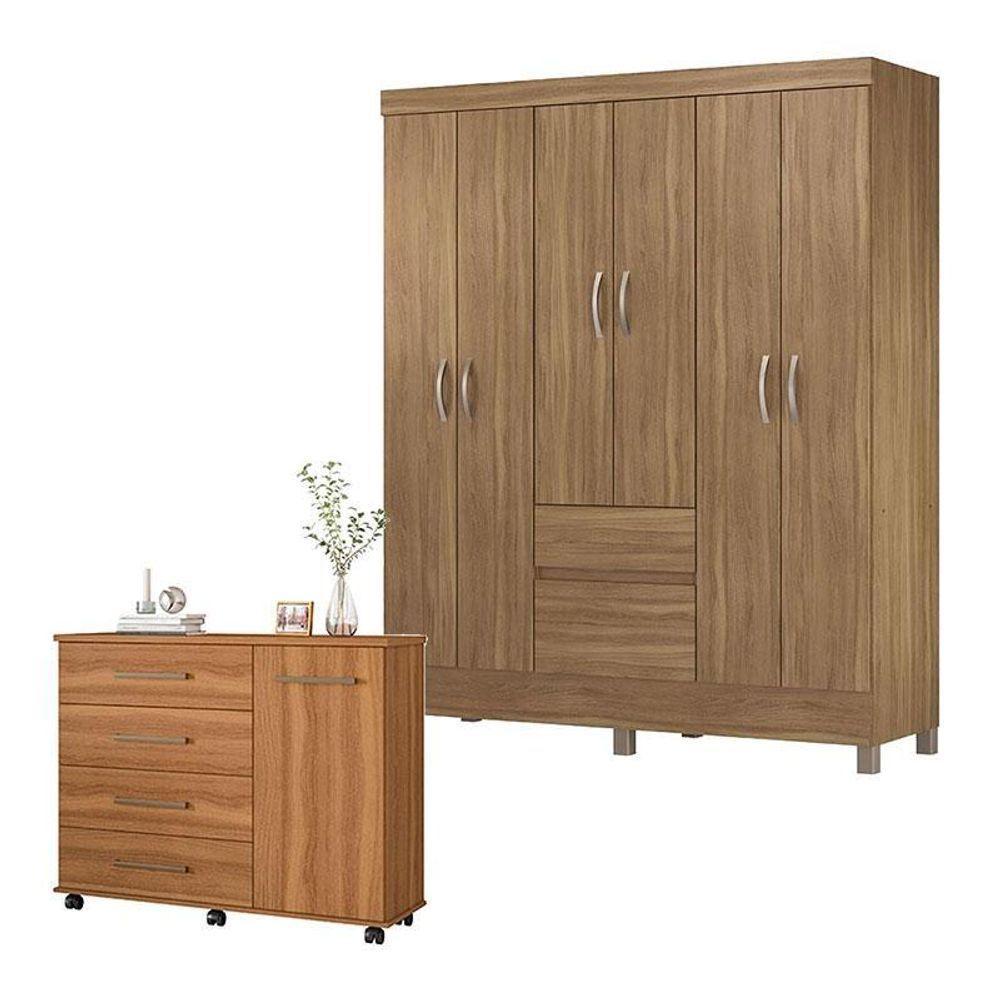 Cômoda Flora E Guarda Roupa Casal Flash 2 Amêndola Touch - Demóbile - 1