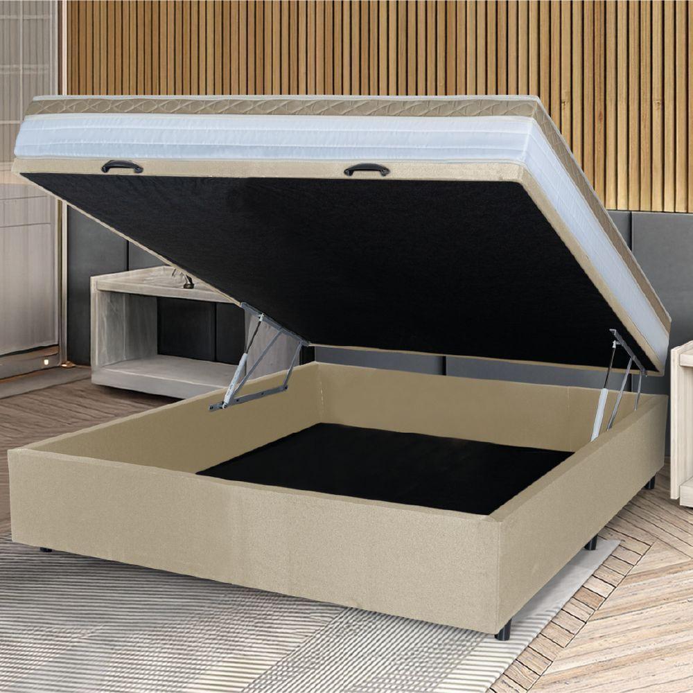 Cama Box Baú Casal Colchão Com Molas Ensacadas 138x188x63cm Dunas Branco/bege Hellen Branco / Bege - 3