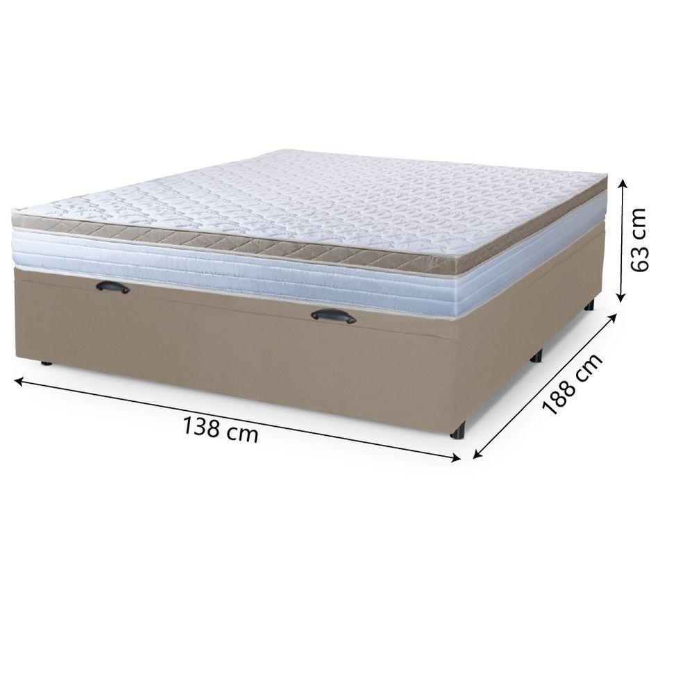 Cama Box Baú Casal Colchão Com Molas Ensacadas 138x188x63cm Dunas Branco/bege Hellen Branco / Bege - 4