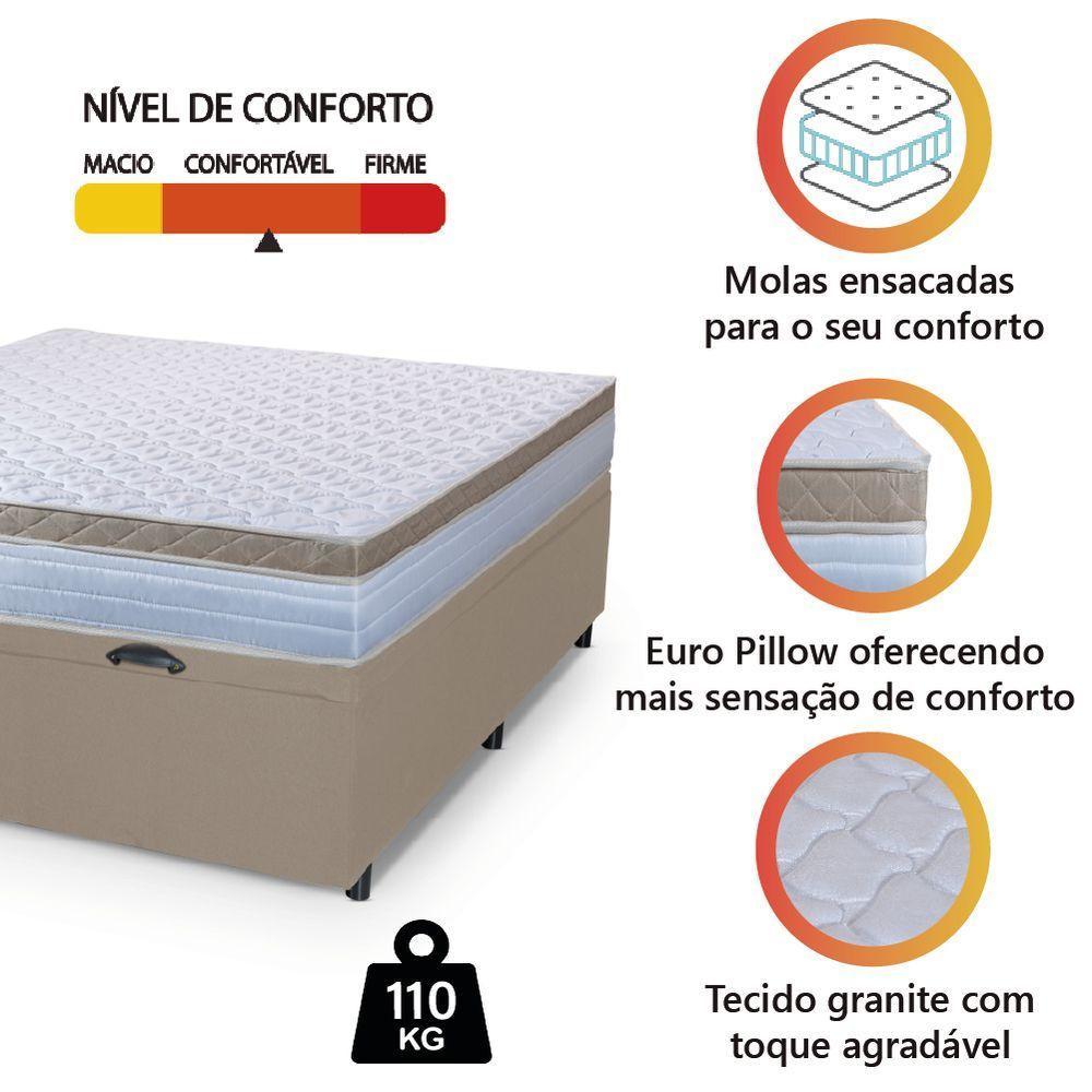 Cama Box Baú Casal Colchão Com Molas Ensacadas 138x188x63cm Dunas Branco/bege Hellen Branco / Bege - 6