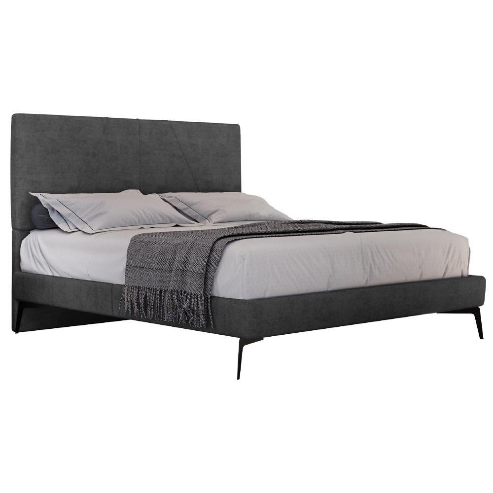 Cama Casal King Com Cabeceira 199cm Pés Metálicos Elisa S05 Veludo Preto - Mpozenato - 1