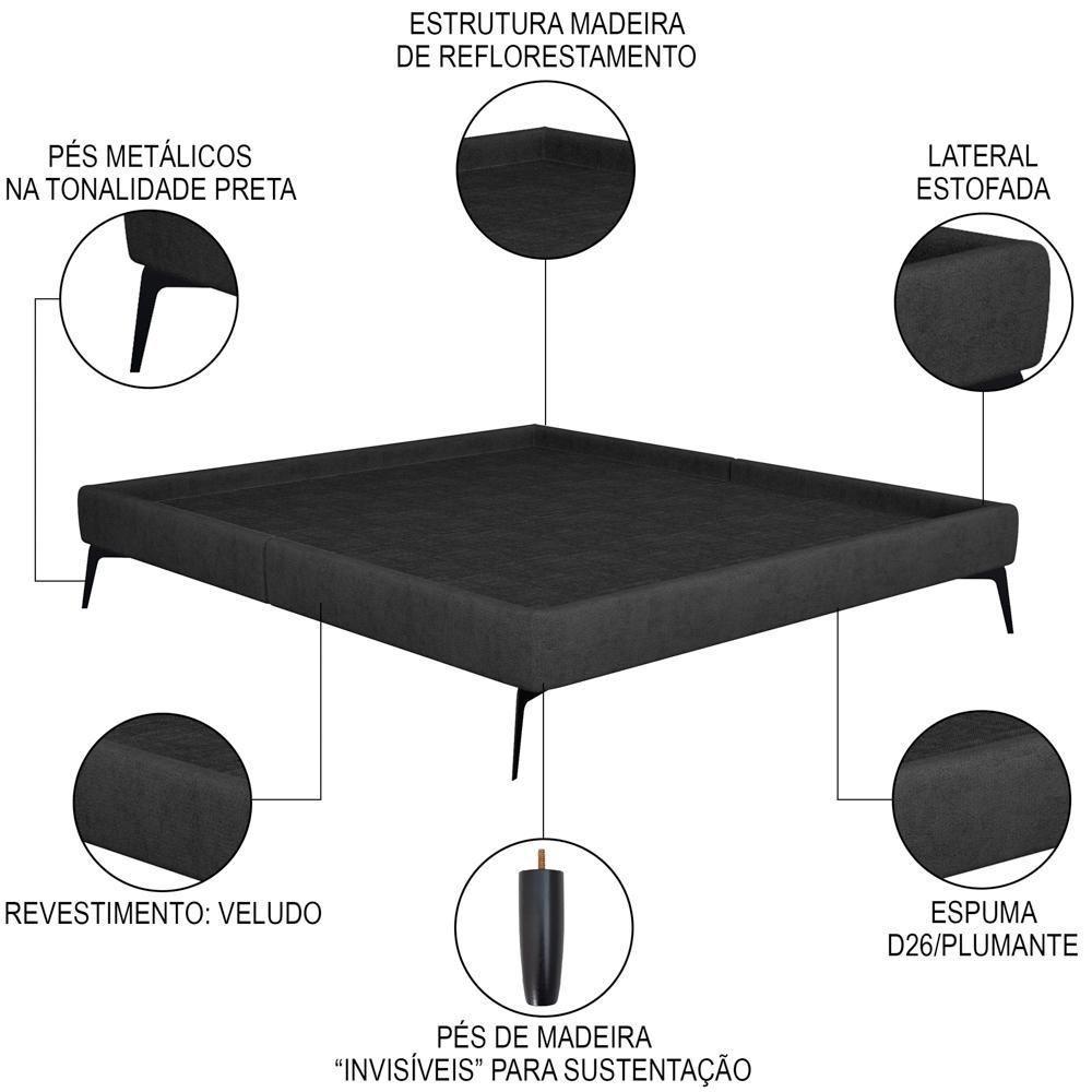 Cama Casal King Com Cabeceira 199cm Pés Metálicos Elisa S05 Veludo Preto - Mpozenato - 3