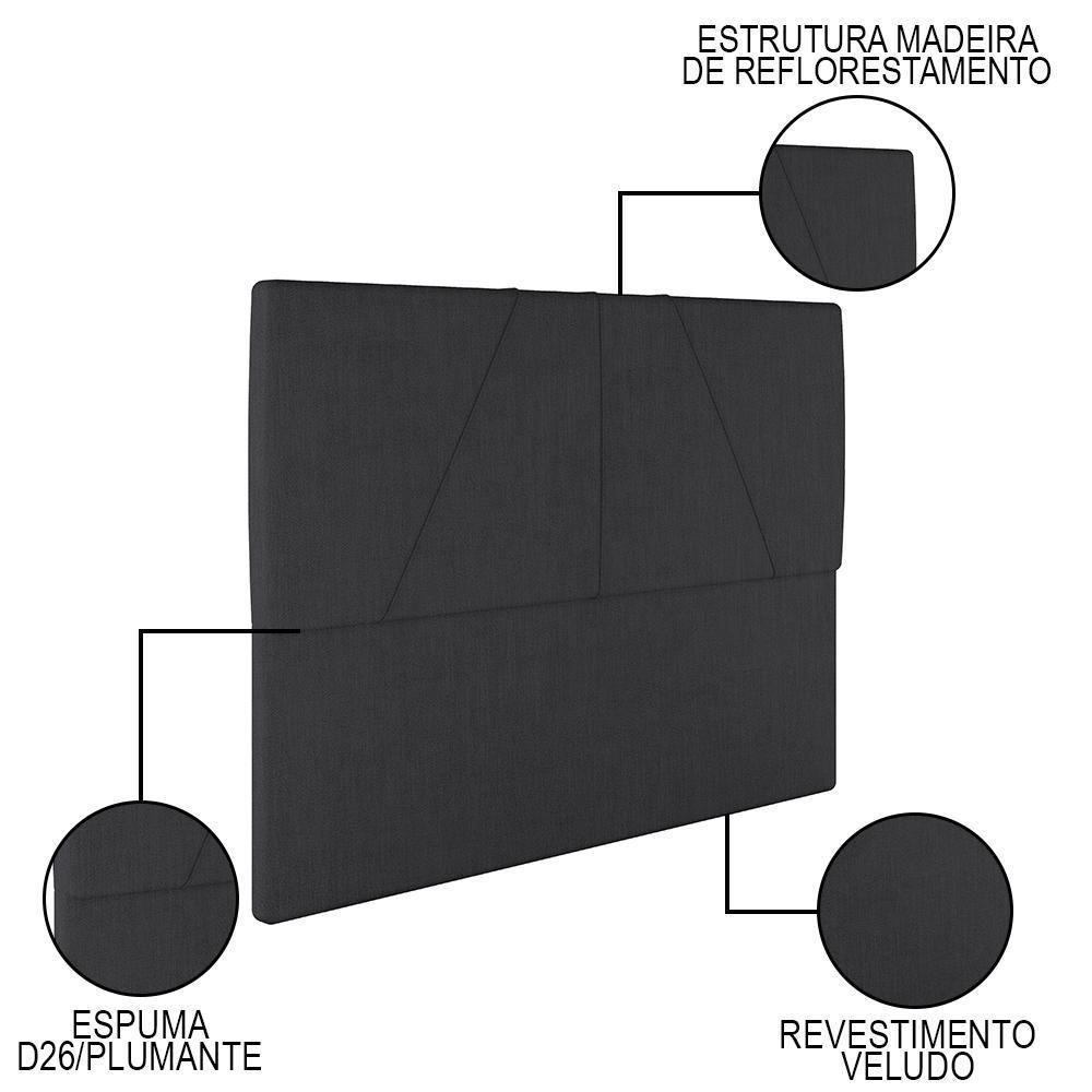 Cama Casal King Com Cabeceira 199cm Pés Metálicos Elisa S05 Veludo Preto - Mpozenato - 6