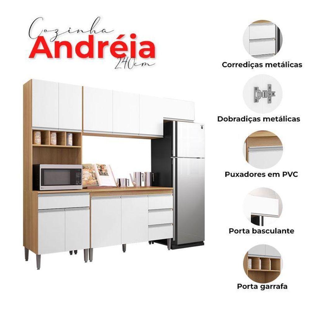 Cozinha Com Balcão E Tampo 120cm Andréia Amêndoa Branco - Ajl - 4