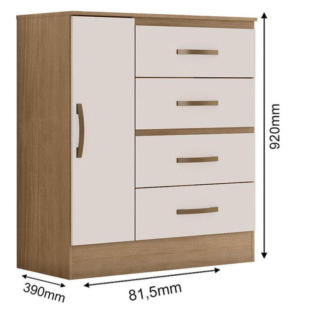 Guarda Roupa Solteiro 3 Portas E Cômoda 4 Gavetas E 1 Porta Lite Nature Off White – Móveis Leão - 3