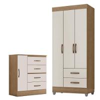 Guarda Roupa Solteiro 3 Portas E Cômoda 4 Gavetas E 1 Porta Lite Nature Off White – Móveis Leão - 1