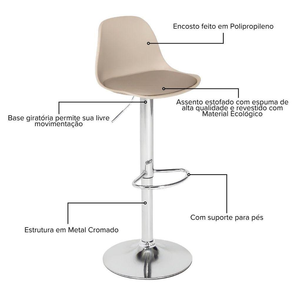 Banqueta Alta Estofada Com Base Giratória E Regulagem De Altura - ícaro Nude - 3