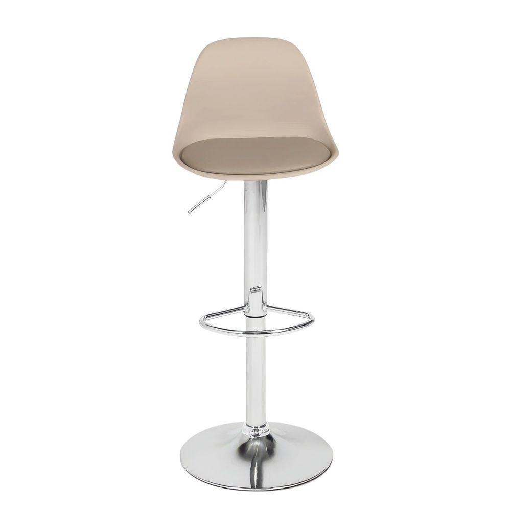 Banqueta Alta Estofada Com Base Giratória E Regulagem De Altura - ícaro Nude - 4