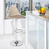 Banqueta Alta Estofada Com Base Giratória E Regulagem De Altura - ícaro Nude - 1