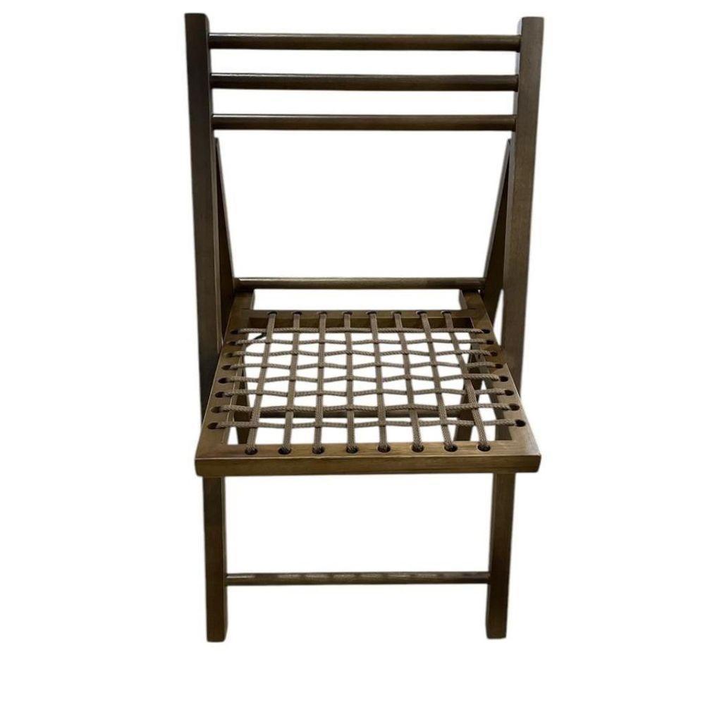 Cadeira Dobrável Em Madeira Com Assento Em Corda Naval Castanho - 2