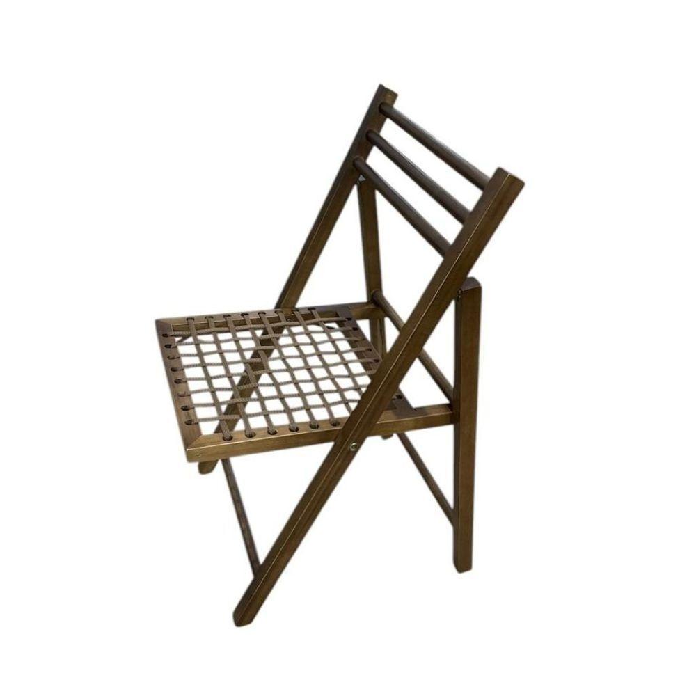 Cadeira Dobrável Em Madeira Com Assento Em Corda Naval Castanho - 4