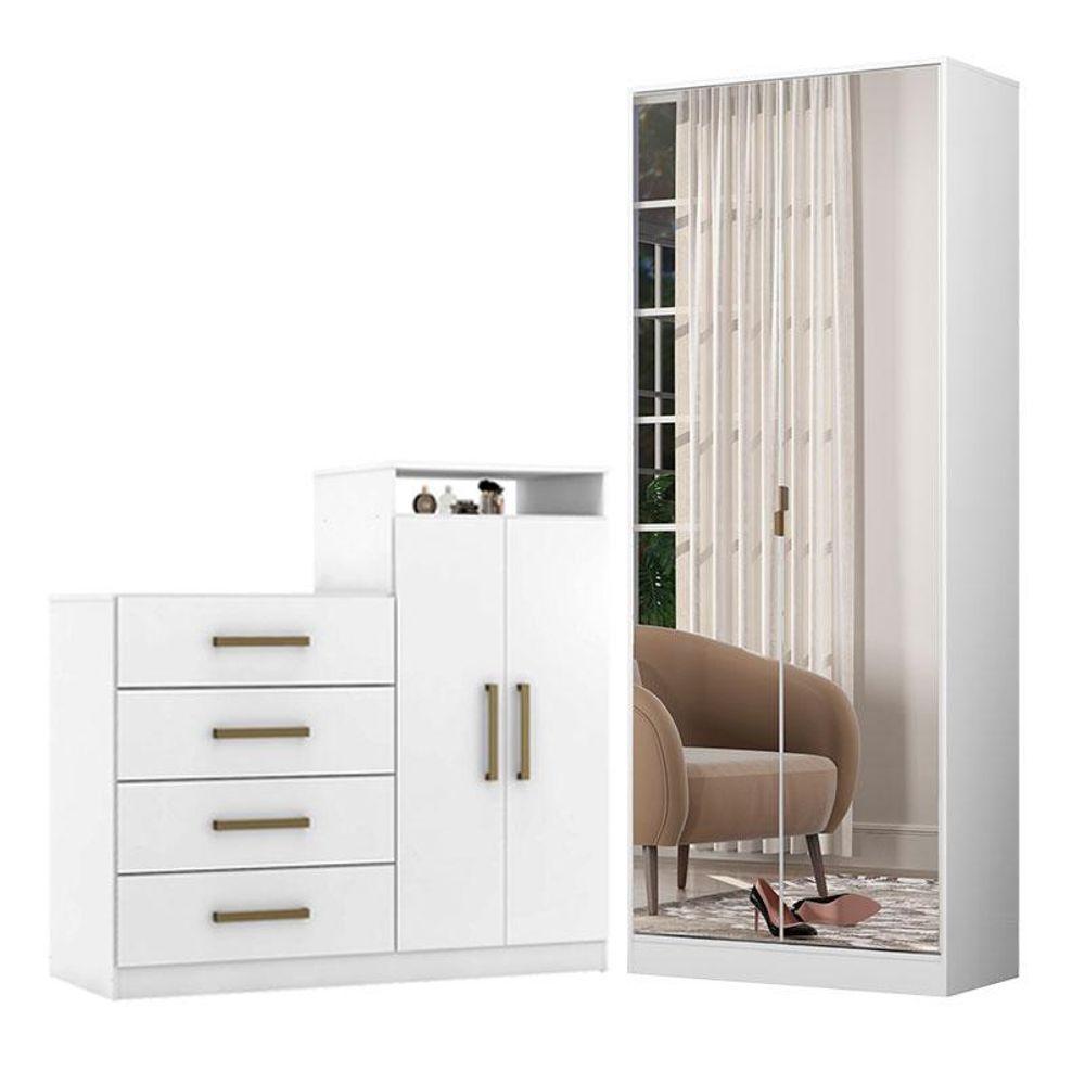 Cômoda Sapateira áurea E Armário Multiuso Grife Branco – Demóbile - 1