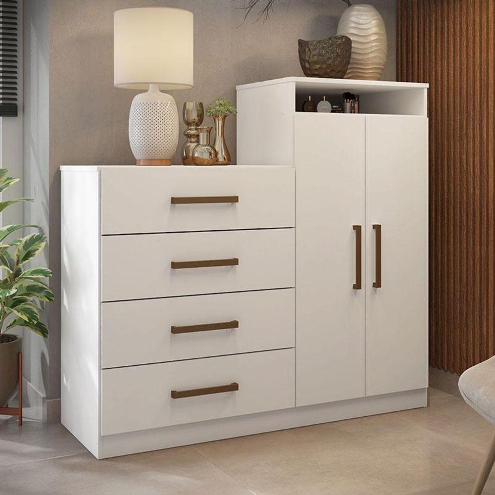 Cômoda Sapateira áurea E Armário Multiuso Grife Branco – Demóbile - 2