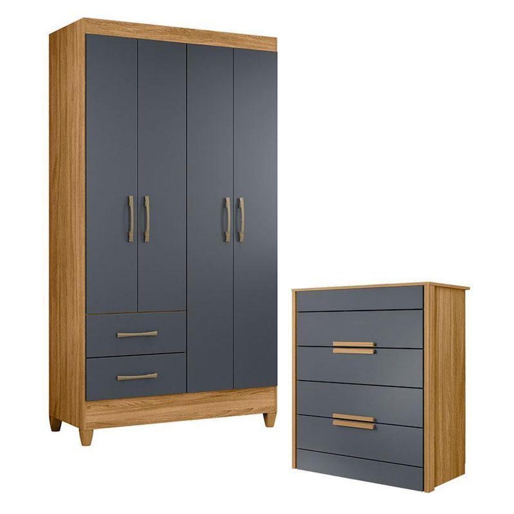 Guarda Roupa Solteiro Chile E Cômoda Dhara Freijó Cinza – Moval - 1