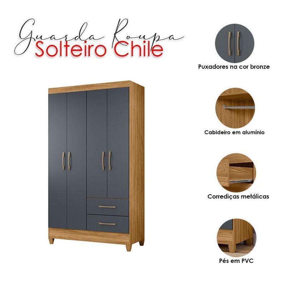Guarda Roupa Solteiro Chile E Cômoda Dhara Freijó Cinza – Moval - 3