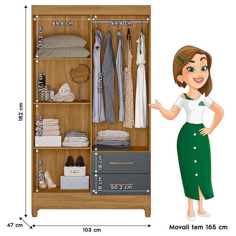 Guarda Roupa Solteiro Chile E Cômoda Dhara Freijó Cinza – Moval - 4